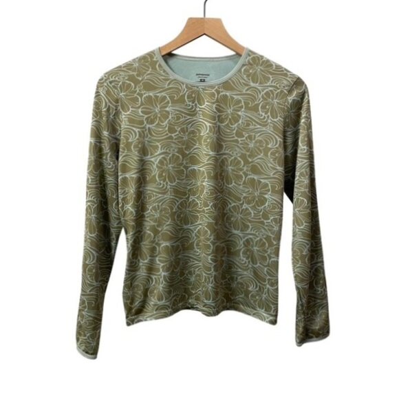 Women's Patagonia Capilene Long Sleeve Base Layer Top Medium Blue Green Floral - Picture 1 of 16